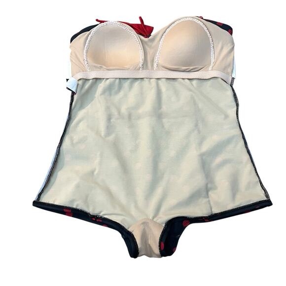 Bettie Page Polka Dot One Piece Swimsuit Size 14 Strapless Pinup Retro Bow - Picture 3 of 8